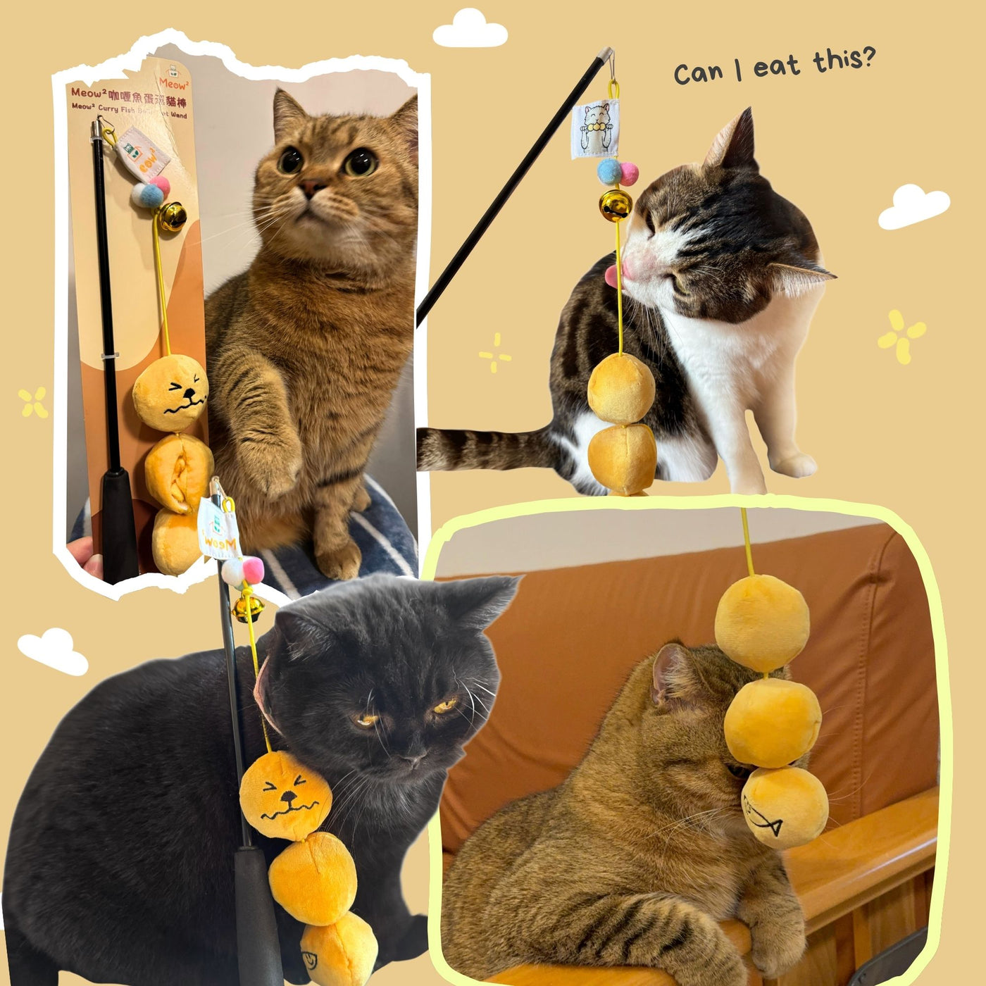 Meow² | Curry Fish Balls Soft Plush Cat Wand