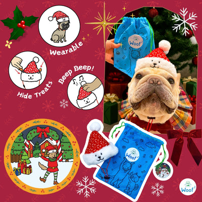 Woof² | Christmas Santa 8% OFF Bundle [Christmas Santa Hat + Christmas Stocking Soft Plush Pet Toys]
