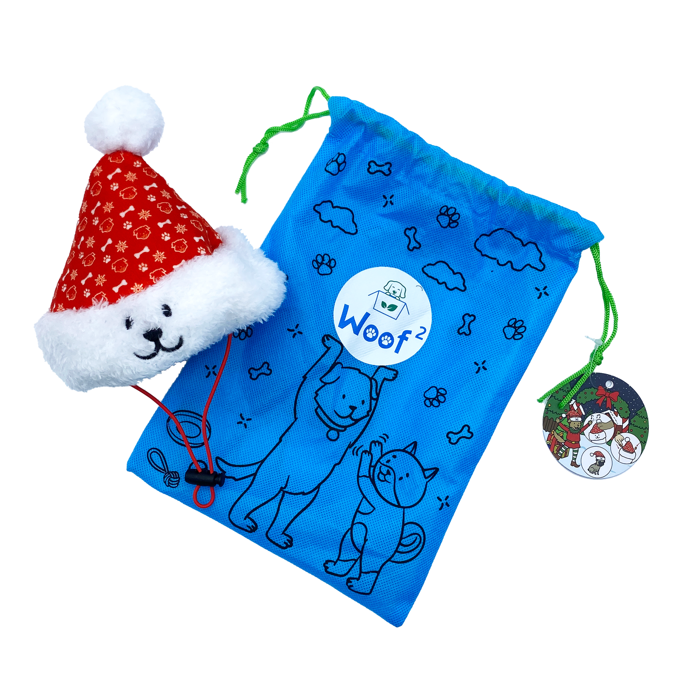 Woof² | Christmas Santa 8% OFF Bundle [Christmas Santa Hat + Christmas Stocking Soft Plush Pet Toys]