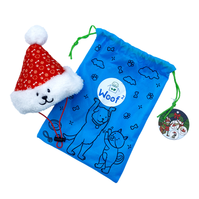 Woof² | Christmas Santa 8% OFF Bundle [Christmas Santa Hat + Christmas Stocking Soft Plush Pet Toys]