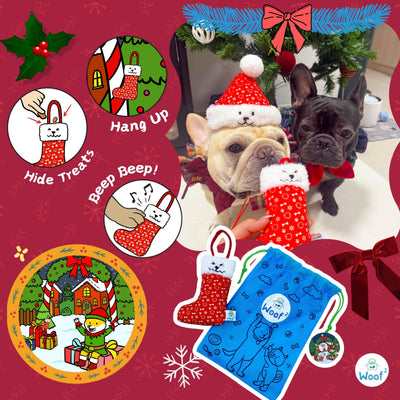 Woof² | Christmas Santa 8% OFF Bundle [Christmas Santa Hat + Christmas Stocking Soft Plush Pet Toys]