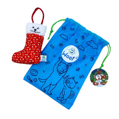 Woof² | Christmas Santa 8% OFF Bundle [Christmas Santa Hat + Christmas Stocking Soft Plush Pet Toys]