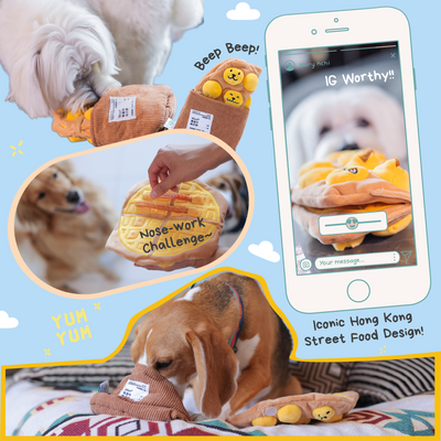 Woof² | HK Street Food 15% OFF Bundle [Egg Puff/Waffle + Curry Fishball Soft Plush Pet Toys]