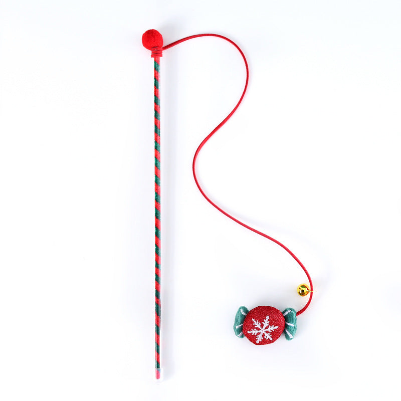 Christmas Candy Soft Plush Teaser Wand Cat Toy - Woof² HK